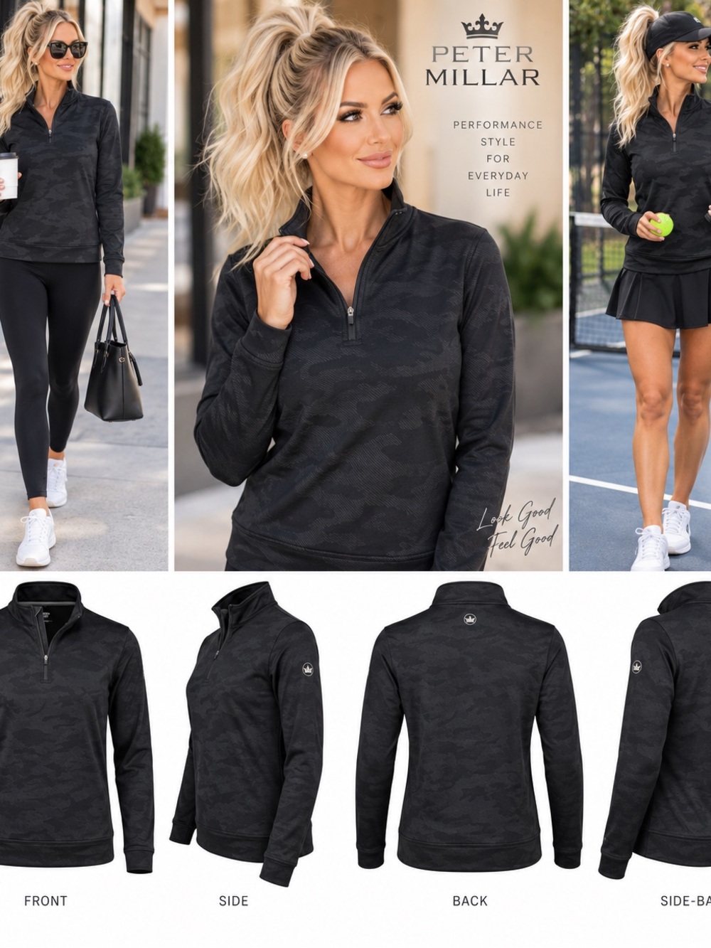 Peter Millar Black Camo Quarter-Zip Golf Pullover Size Large